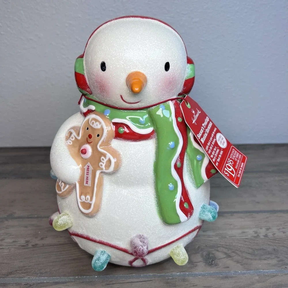 Hallmark 2010 Seasons Treatings Musical Snowman Light Up Gumdrop Gingerbread NWT